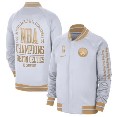 Pre-owned Nike Boston Celtics  2024 Nba Finals Champions Banner Authentic Showtime Jacket In White,gold
