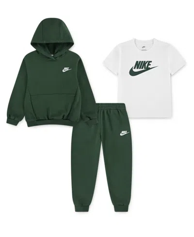 Nike Kids' Boy 4-7 Long-sleeve Hoodie, T-shirt And Jogger Pants, 3-piece Set In Green