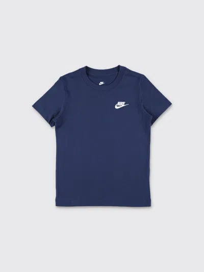 Nike Kids'  Boy's Short-sleeved Cotton T-shirt With Embroidered Logo Detail In Blue