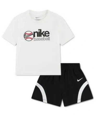 Nike Babies' Boys 2t 7 Baseball Graphic Short Sleeve T Shirt Mesh Shorts 2 Piece Set In Red