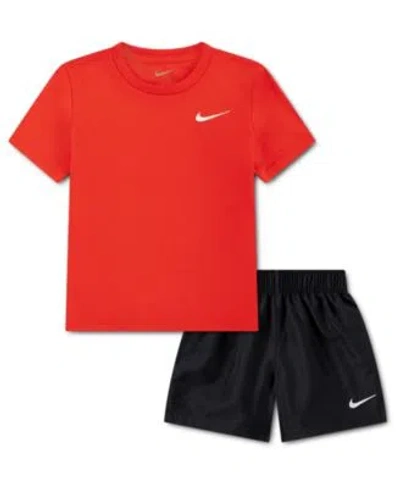 Nike Kids' Boys 2t 7 Dri Fit Crewneck T Shirt Woven Shorts 2 Piece Set In Red