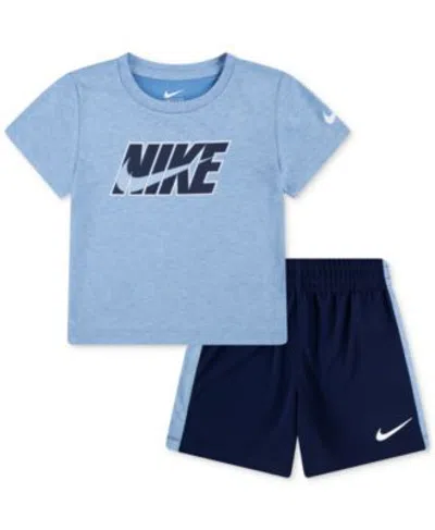 Nike Kids' Boys 2t 7 Dri Fit Dropset Short Sleeve T Shirt Shorts 2 Piece Set In Green,mystic Navy