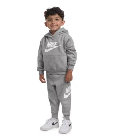 Nike Babies' Boys 2t 7 Fleece Logo Hoodie Sweatpants 2 Piece Set In Dark Gray Heather