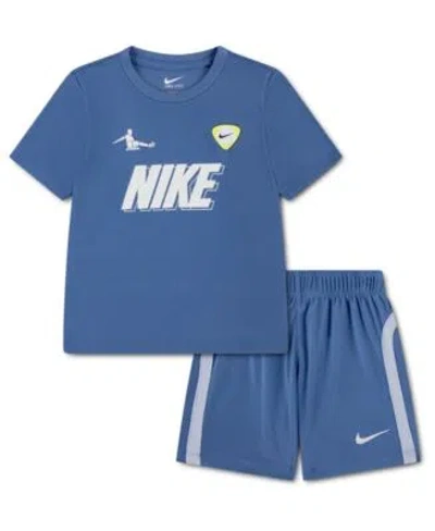 Nike Kids' Boys 2t 7 Goal Mode T Shirt Shorts 2 Piece Set In Blue