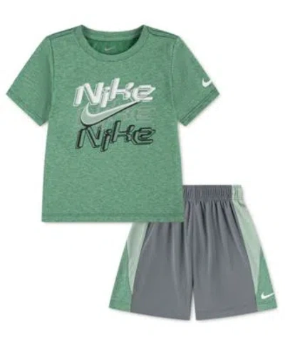 Nike Babies' Boys 2t 7 Short Sleeve T Shirt Shorts 2 Piece Set In Green