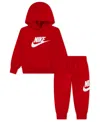 Nike Boys 4-7 2-piece Club Fleece Logo Long-sleeve Hoodie And Sweatpants Set In Red