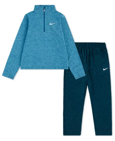 Nike Kids' Boys 4-7 2-piece Quarter-zip Sunset Fleece T-shirt And Pants Set In Blue