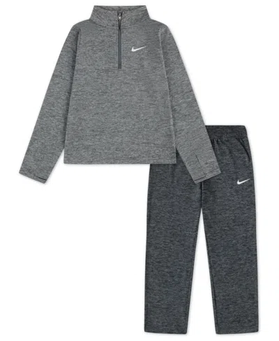 Nike Kids' Boys 4-7 2-piece Quarter-zip Sunset Fleece T-shirt And Pants Set In Gray