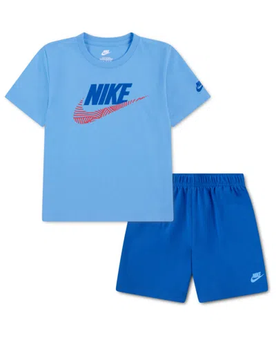 Nike Kids' Boys' 4-7 Futura Crewneck T-shirt And Shorts, 2-piece Set In Blue