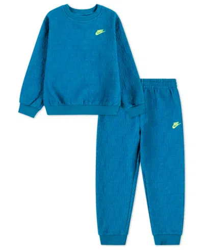 Nike Kids' Boys' 4-7 Novelty Crewneck Sweatshirt And Pants, 2-piece Set In Blue