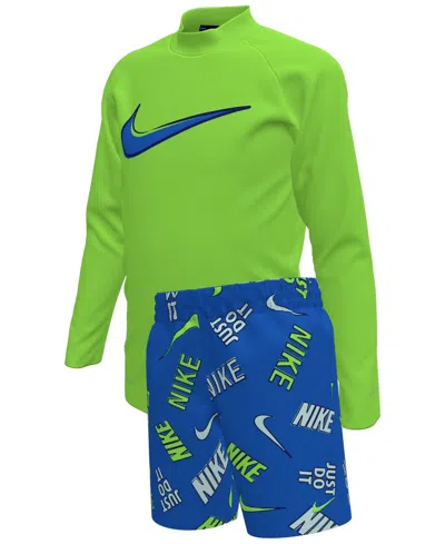 Nike Kids' Boys 4-7 Outline Rash Guard Top And Shorts, 2-piece Set In Green