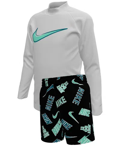 Nike Kids' Boys 4-7 Outline Rash Guard Top And Shorts, 2-piece Set In Multi