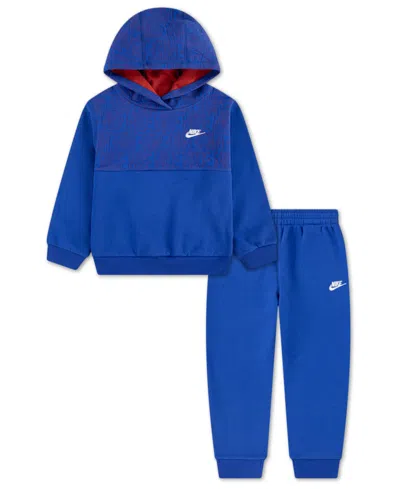 Nike Kids' Boys' 4-7 Sportswear Color-blocked Hoodie And Pants, 2-piece Set In Blue