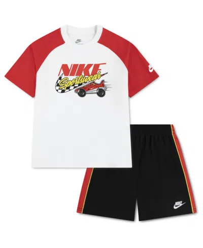 Nike Kids' Boys' 4-7 Victory Lap Crewneck T-shirt And Mesh Shorts, 2-piece Set In White