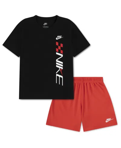 Nike Kids' Boys' 4-7 Victory Lap Crewneck T-shirt And Mesh Shorts, 2-piece Set In Red