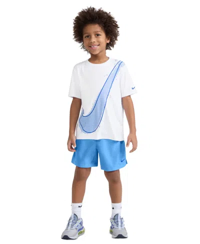 Nike Kids' Boys' 4-7 Dri-fit Crewneck T-shirt And Woven Shorts, 2-piece Set In White