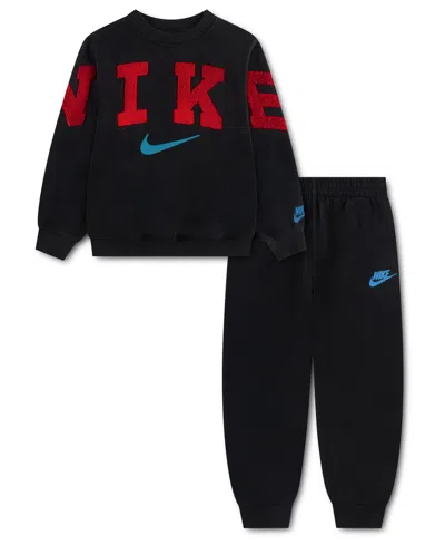 Nike Kids' Boys' 4-7 Fleece Crew Sweatshirt And Joggers, 2-piece Set In Black