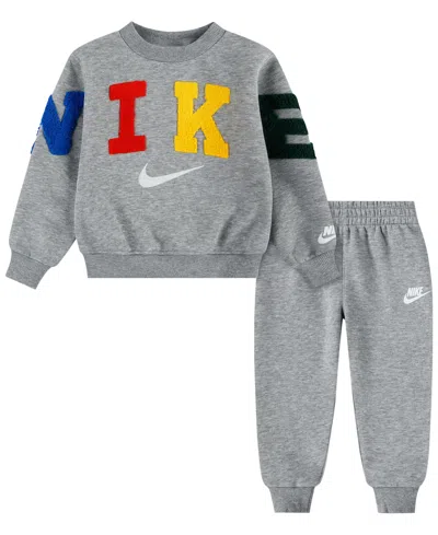 Nike Kids' Boys' 4-7 Fleece Crew Sweatshirt And Joggers, 2-piece Set In Burgundy