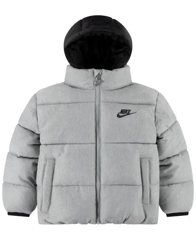 Nike Kids' Boys' 4-7 Heathered Twill Puffer Jacket In Gray