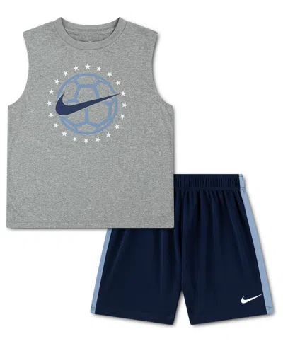 Nike Kids' Boys' 4-7 Sleeveless Top And Shorts, 2-piece Set In Gray