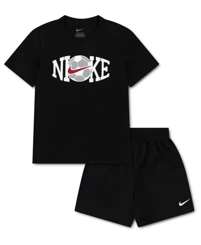 Nike Kids' Boys' 4-7 Soccer T-shirt And Shorts, 2-piece Set In Black
