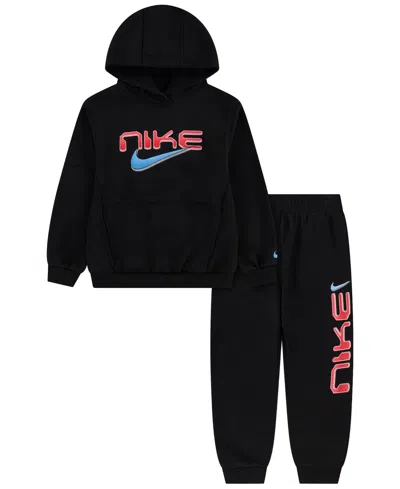 Nike Boys' 4-7 Stock Fleece Pullover Hoodie And Joggers, 2-piece Set In Black