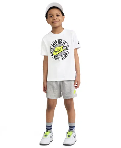 Nike Kids' Boys' 4-7x T-shirt And French Terry Shorts, 2-piece Set In White