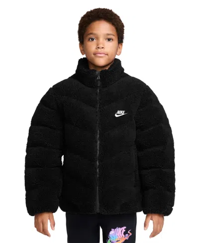 Nike Kids' Boys' 8-18 Sportswear Long-sleeve Loose Puffer Jacket In Black,white
