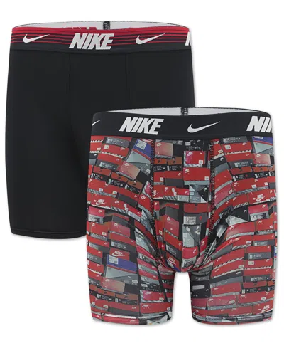 Nike Boys' 8-20 Printed Long Boxer Briefs, 2-pack In Black