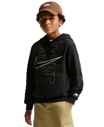 Nike Kids' Boys' 8-20 Sportswear Club Fleece Long-sleeve Hoodie In Black