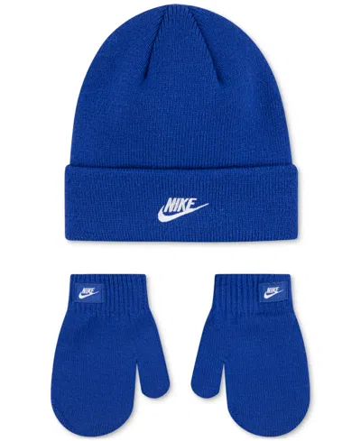 Nike Kids' Boys And Girls 2t-5t Nan Futura Beanie Hat & Mittens Set In Blue