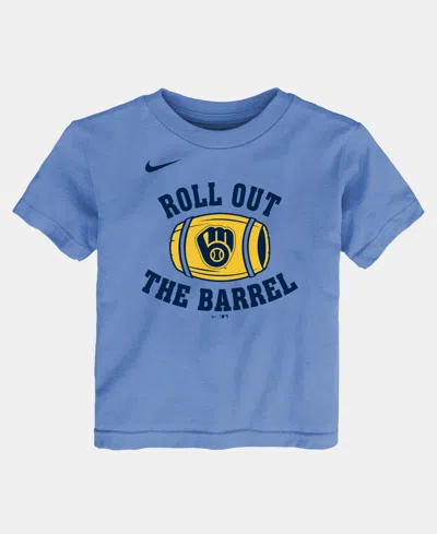 Nike Babies' Boys' And Girls' 2t-5t Milwaukee Brewers Hometown Local Collection Screen-printed T-shirt In Blue
