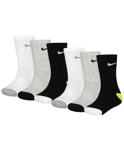 Nike Kids' Boys' And Girls' 4-7 Smiley Dri-fit Crew Socks, 6-pack In Gray