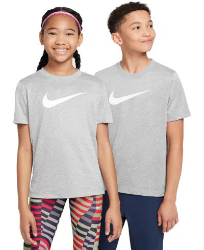 Nike Kids' Boys And Girls 6-20 Legend Swoosh-logo Crewneck Dri-fit T-shirt In Gray