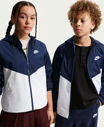 Nike Kids' Boys' And Girls' 7-20 Sportswear Wind Runner Hooded Repel Jacket In Blue
