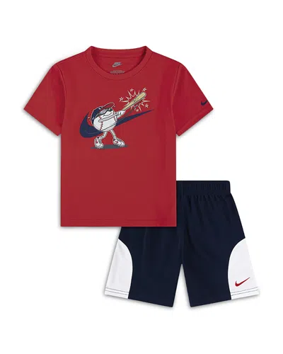 Nike Boys' Baseball Tee & Mesh Shorts Set - Little Kid In Red