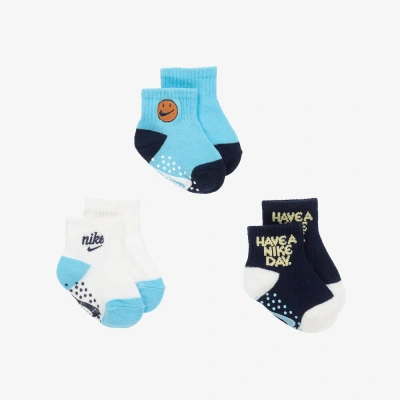 Nike Babies' Boys Blue Grippy Socks (3 Pack)