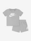 Nike Solid Color T-shirt And Shorts Set With Printed Logo In Grey