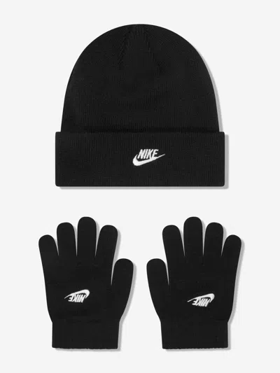 Nike Kids'  Boys Futura Beanie Hat And Gloves Set In Black