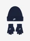 Nike Boys Futura Beanie Hat And Gloves Set In Blue