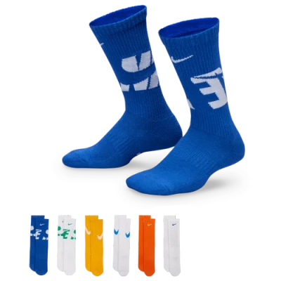 Nike Kids' Boys  Everyday Cushion Crew Socks 6 Pack In White/game Royal/safety Orange