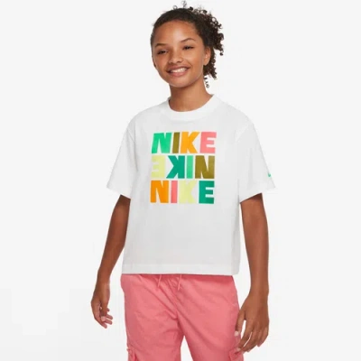 Nike Boys   Boxy Print T-shirt In Vivid Orange/white/moss