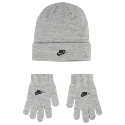 Nike Boys   Lurex Futura Beanie Glove Set In Dark Grey Heather/white