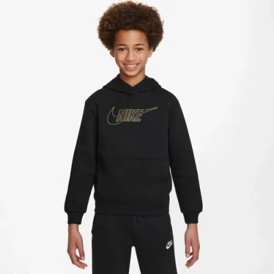 Nike Kids' Sportswear Club Graphic Fleece Hoodie In Metallic Gold/black