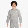 Nike Big Kids Sportswear Club Fleece Full-zip Hoodie In Dark Grey Heather/white