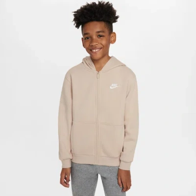 Nike Kids' Boys  Nsw Club Fleece Full-zip Lbr Hoodie In Sanddrift/white