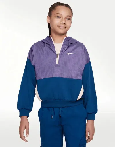Nike Kids' Boys  Outdoor Play Hoodie Purple Fleece 1/2 Zip Long Sleeve Pullover Gbo44 In Blue