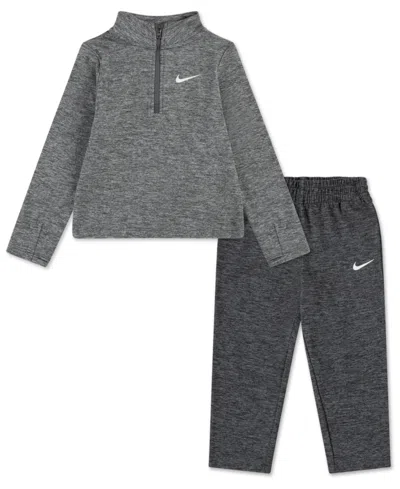 Nike Babies' Boys Toddler 2t-4t 2-piece Quarter-zip Sunset T-shirt And Pants Set In Gray