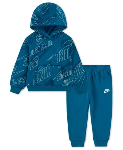 Nike Babies' Boys Toddler 2t-4t 2-piece Sportswear Glow With Me Lightweight Fleece Hoodie And Pants Set In Blue