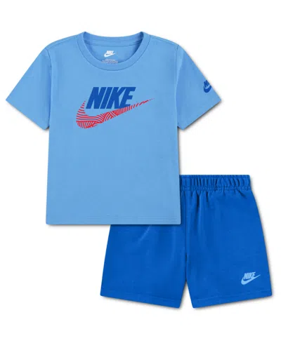 Nike Babies' Boys' Toddler 2t-4t In The Zone Printed Crewneck T-shirt And Relaxed Shorts, 2-piece Set In Blue